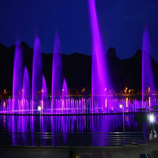 Musik-Quadratbrunnen, Laminarstrahlbrunnen aus Edelstahl, Außenbrunnen, Musikalischer Tanzbrunnen mit Laserlichtshow, DMX521, RGB